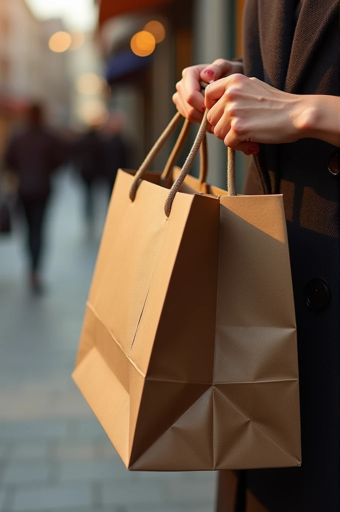 A person holding a shopping bag with logo but don't show his face show only hands