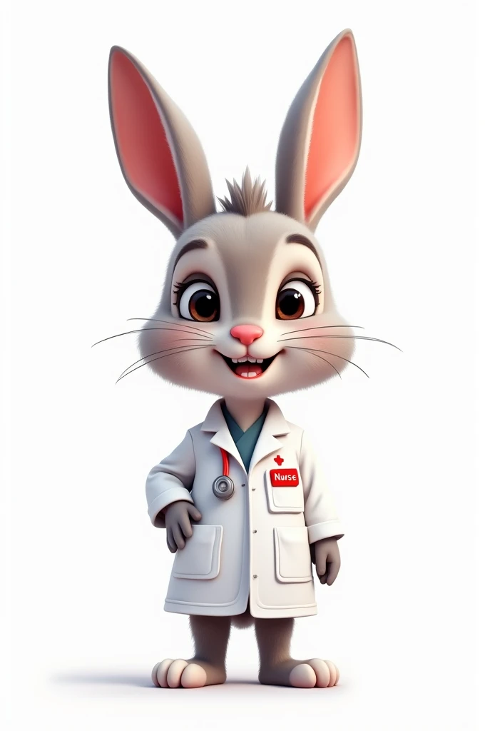Smart rabbit cartoon character wearing medical coating have a Nurse sign without background