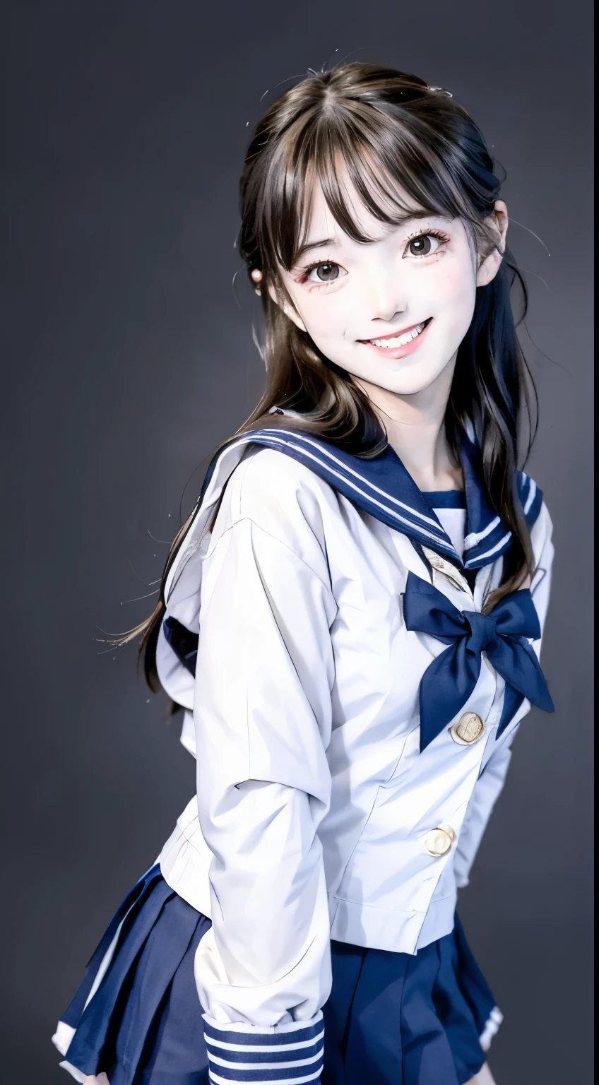 Enhanced dynamic perspective,Cute lovely beautiful girl,Sailor Suit,Look at me and smile,Simple background,masterpiece,high quality,4K resolution,Ultrafine,detailed,precise,Movie Lighting,