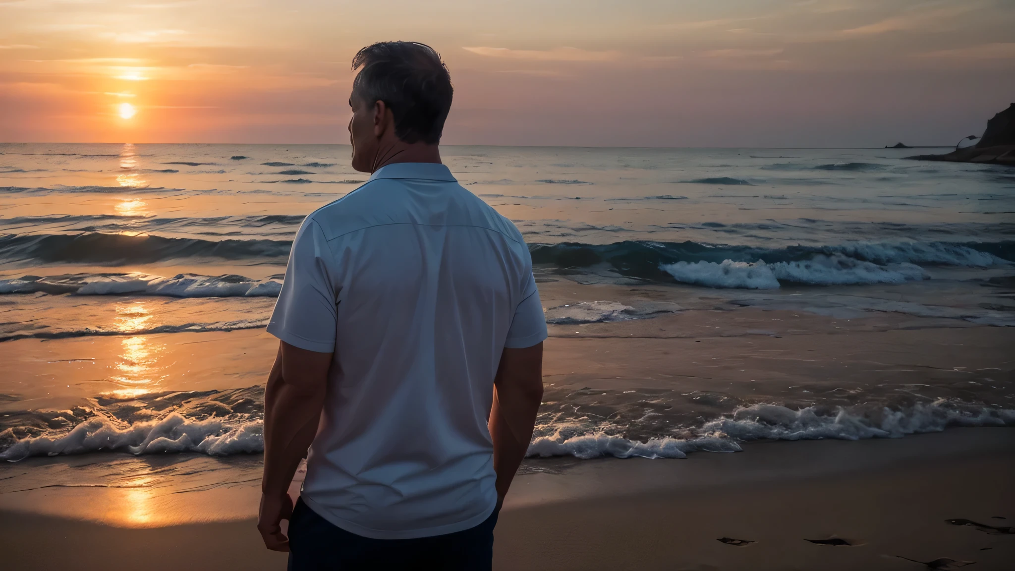 DClark, D_Clark, a man, with his back turned, looking at the sea at sunset