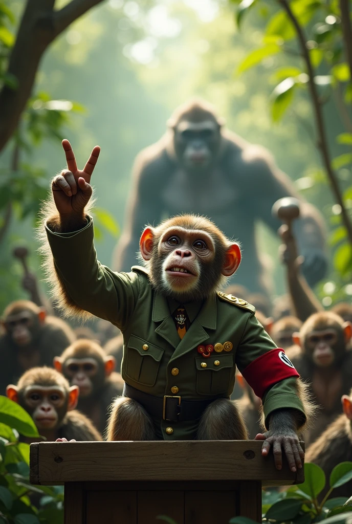 Nazi monkey that is Hitler starting a revolution against the gorillas