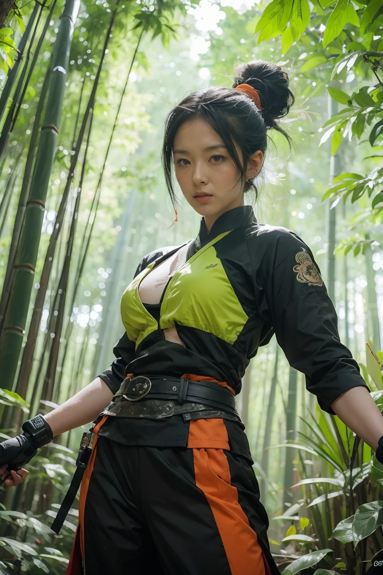 bamboo forest background，appearance of determination，Bright and colorful octane display, Cybernetic and highly detailed., Loba Andrade from apex legends, Built in unreal engine 5, Built in unreal engine 5, Trends on the engine that are not true 5, ancient portrait, Martial arts fantasy style 8k octane rendering, Displays results in an unrealistic format 5, Rendered with high octane