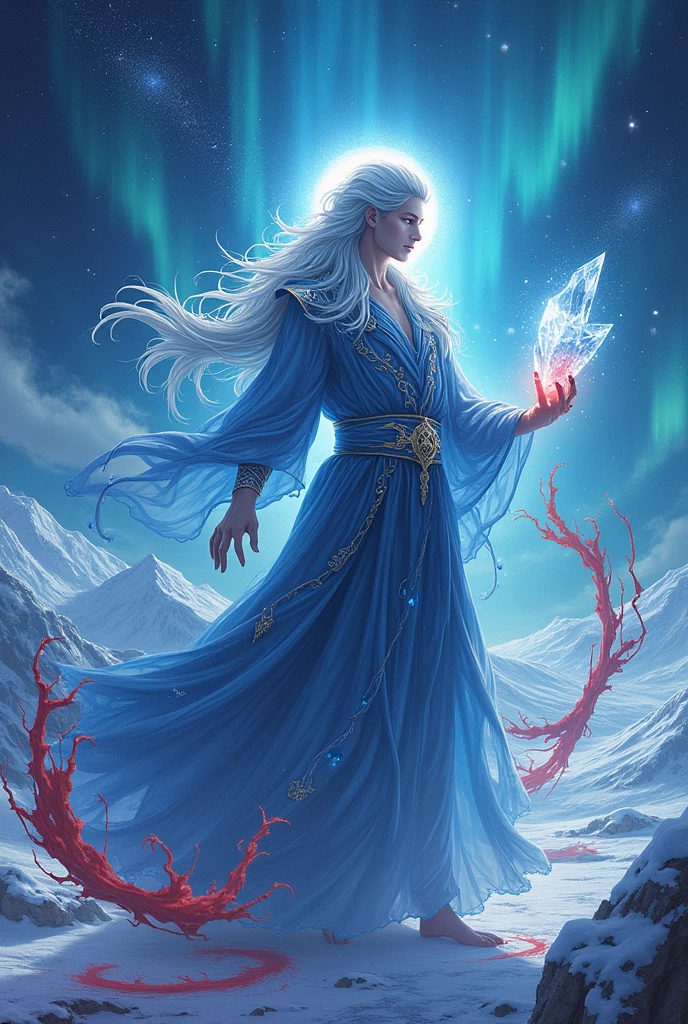 A god with a 1 tomoe Sharingan manipulating blood and ice