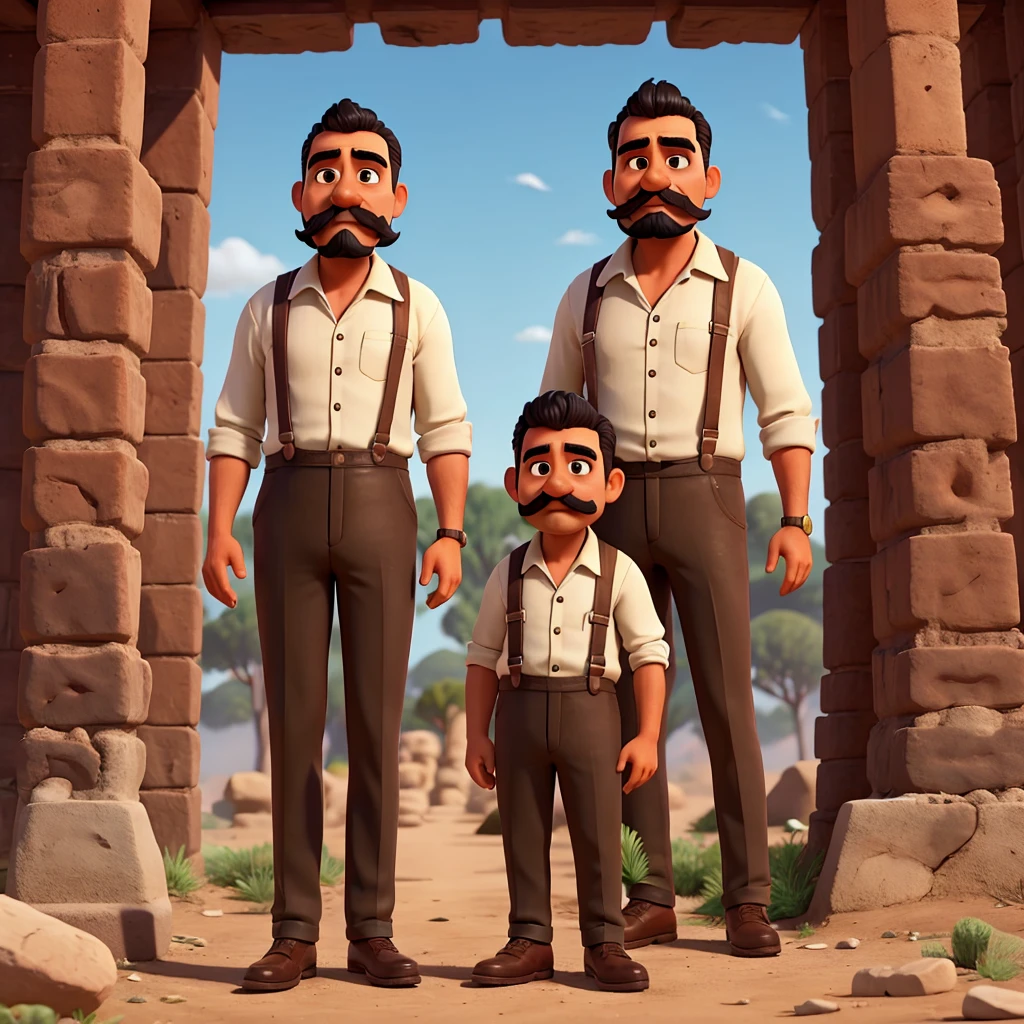 TWO MEXICANS WITH MUSTACHES, ONE TALLER THAN THE OTHER, WORKING WITH DRYWOLERS