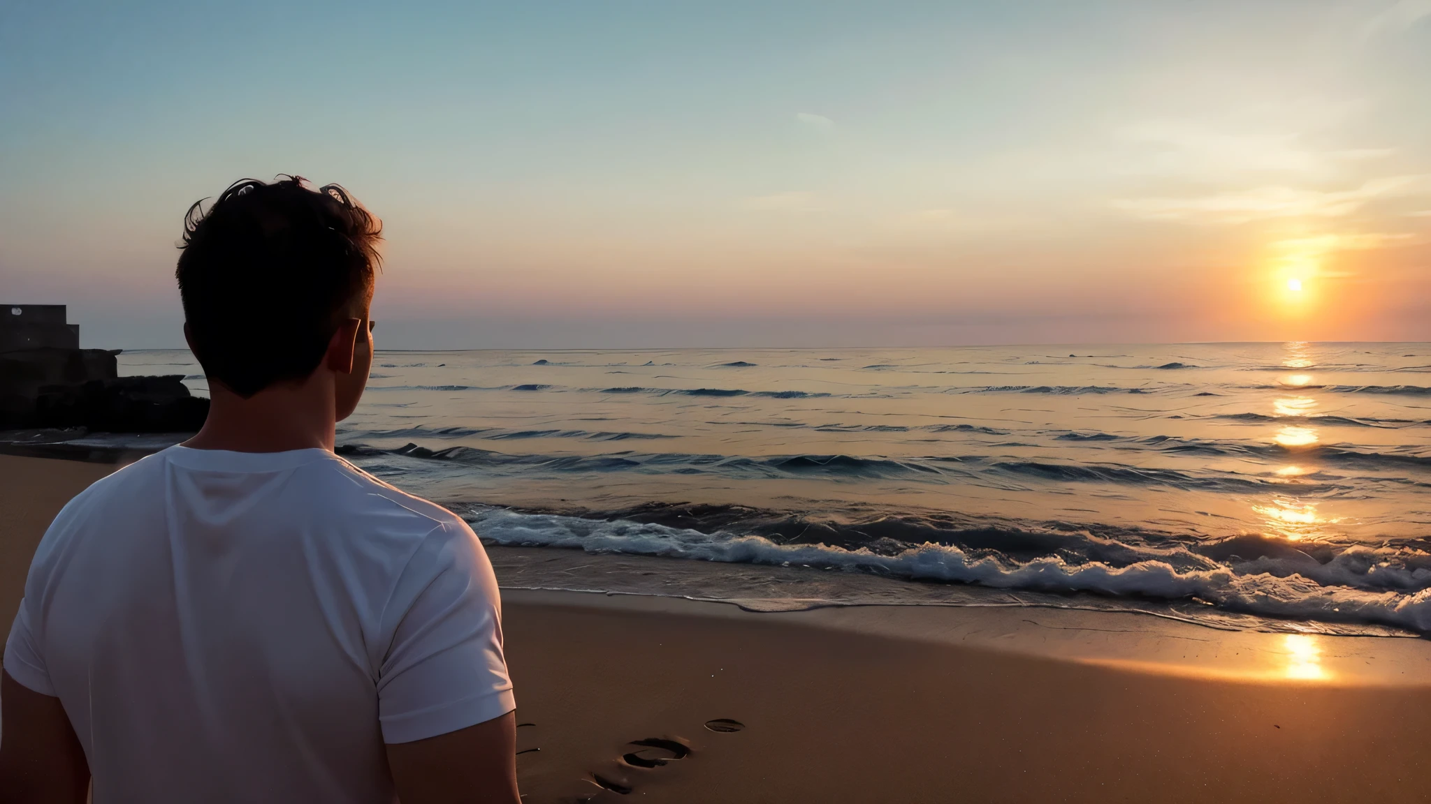 DClark, D_Clark, a man, with his back turned, looking at the sea at sunset