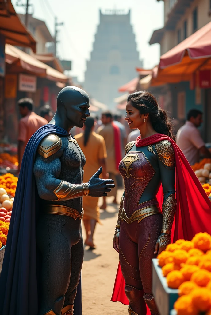 Multiple Superhero buying vegetables in Indian market