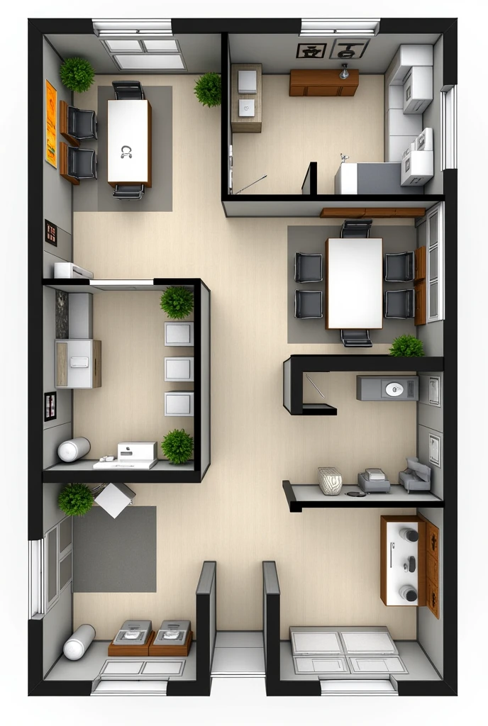I want a business floor plan with 2 bathrooms:male and female, server room, Meeting room, reception desk, Workspace, world cup , principal's office with bathroom and writes for room what is?