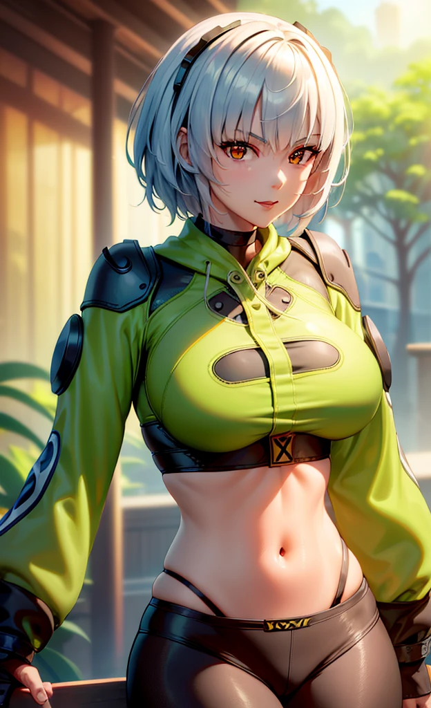 best quality, ultra high resolution,NSFW, professional artwork, ultra detailed, HD, anime style, beautiful mature  woman around 28 years old, she loves you, she wants to protect you , elegant, lovely and compassionate white woman with red hair, orange eyes, dressed as amazon warrior in bikini armor, colossal breasts, ultra gigantic breasts, puffy nipples, nipple areola, lactation,  perfect body, fit body, red lipstick, thick lips, wide hips, slim waist, sexy imposing fierce and badass, cute face with kindness and love, beautiful happy face with a affectionate and sincere look and with a cheerful smile full of love kindness and compassion, thick thighs,  detailed ultra oily-shiny skin, daytime, Standing in a lush and mysterious dungeon with vegetation and ruins at day, sun light highlights her body, making a badass powerful pose while still  showing her kindness and love towards the viewer, showing her love towards the viewer, cowboy shot, close up, Looking at the Viewer with a cheerful smile and love for the Viewer, detailed perfect face, detailed orange eyes, detailed hair, alone, solo, 1 girl, portrait, upper body