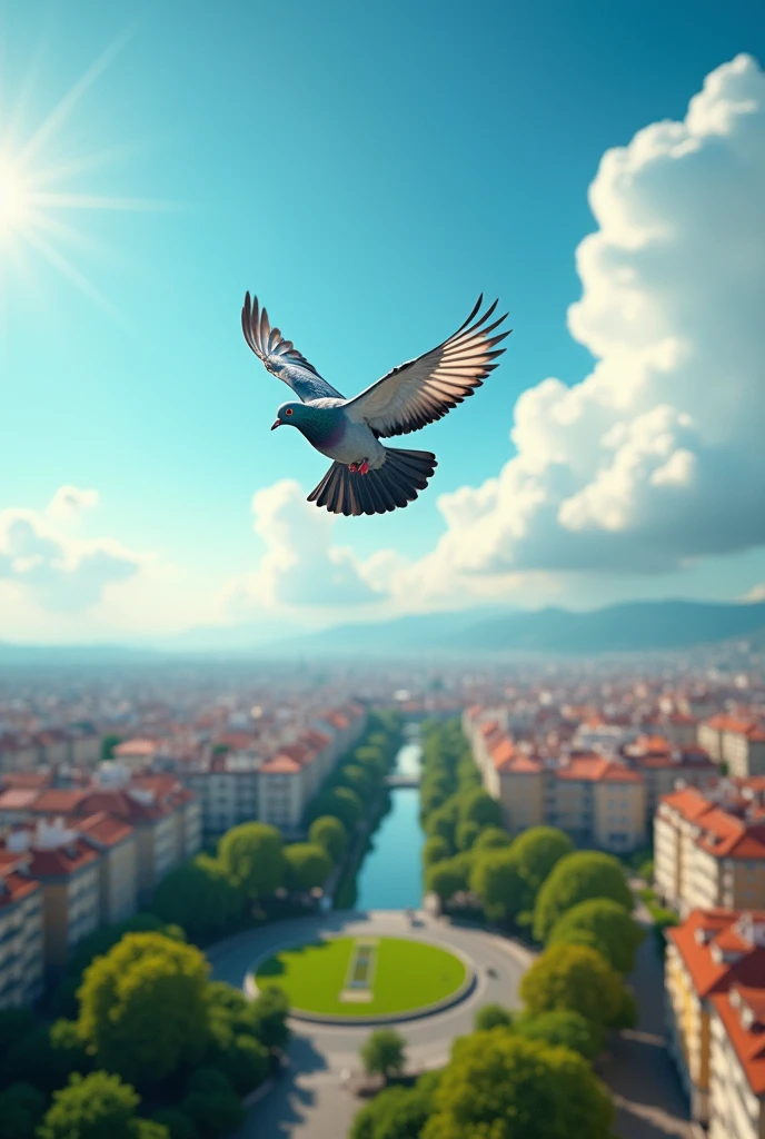 A pigeon is flying