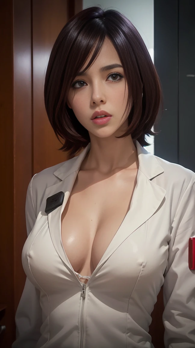 Science fiction,Películas de Science fiction,Artillery,long range missiles,Based on the Movie Foundation ,women,adult,protagonist,28 years old,hopeful face,Brown eyes,short hairstyle, Dark purple hair with white gray., High cut red string thong, seductive, sexy, extreme, microfina, transparent, small size,white researcher coat,open meadow,rebel,chaotic,future world,world of socialism,snow,chaos, big breasts, Skinny body, huge breasts
