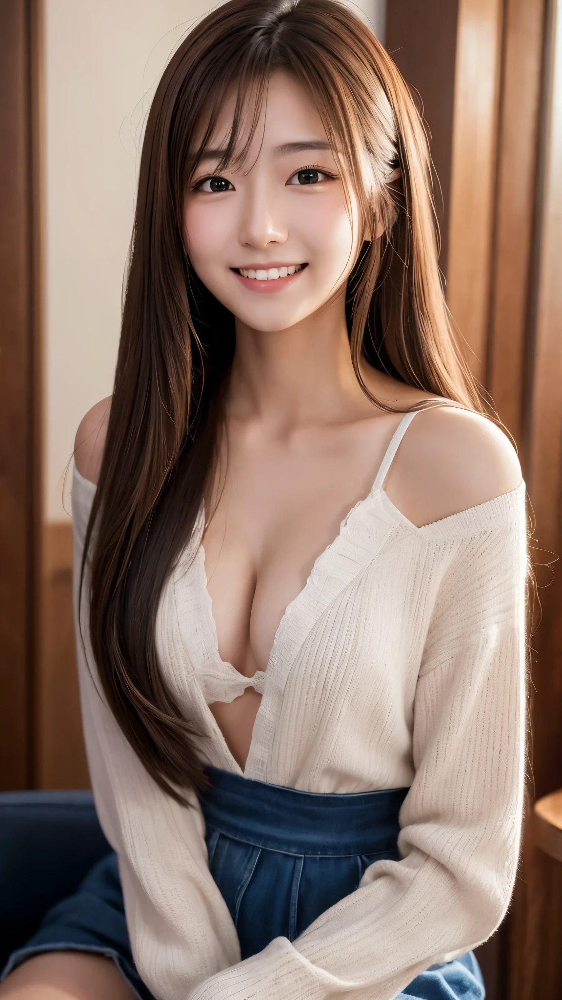 One person, High resolution, Long Hair, chest, smile, Blushing, Open your mouth, High resolution, Textured skin, 大きなchest, Dutch Angle,