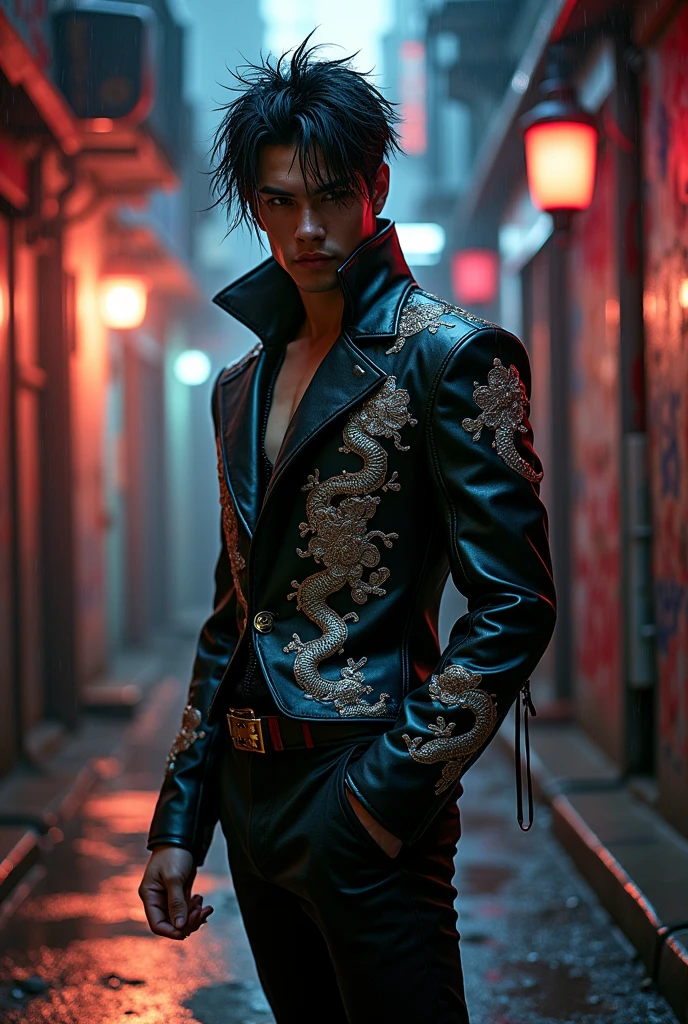 A striking and unique men's outfit inspired by Yakuza characters 0, while having a slightly criminal theme, that it is seen that the character is a serious killer