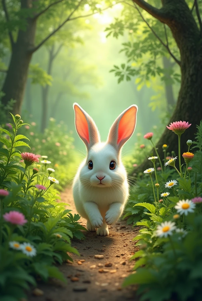 
Scene 4:
Clover(rabbit) Finds the Hidden Path

Setting: Near the stream, a small hidden path winds through the trees.
Action: Clover(rabbit) follows the path, excited to see where it leads.
