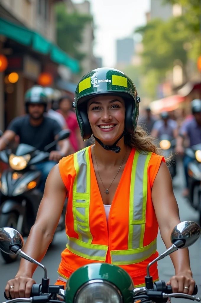 Orange, green and white motorcycle taxi vest 