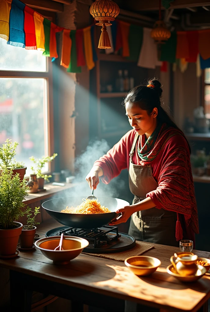 Nepali small resturent chie making kima noodles