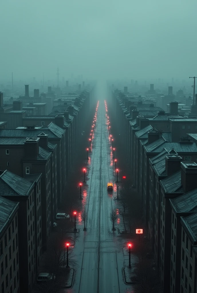 Huge city with identical houses without sunlight