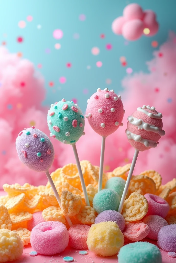 Make a poster with rock candy , cake pops , rice crispies and chips