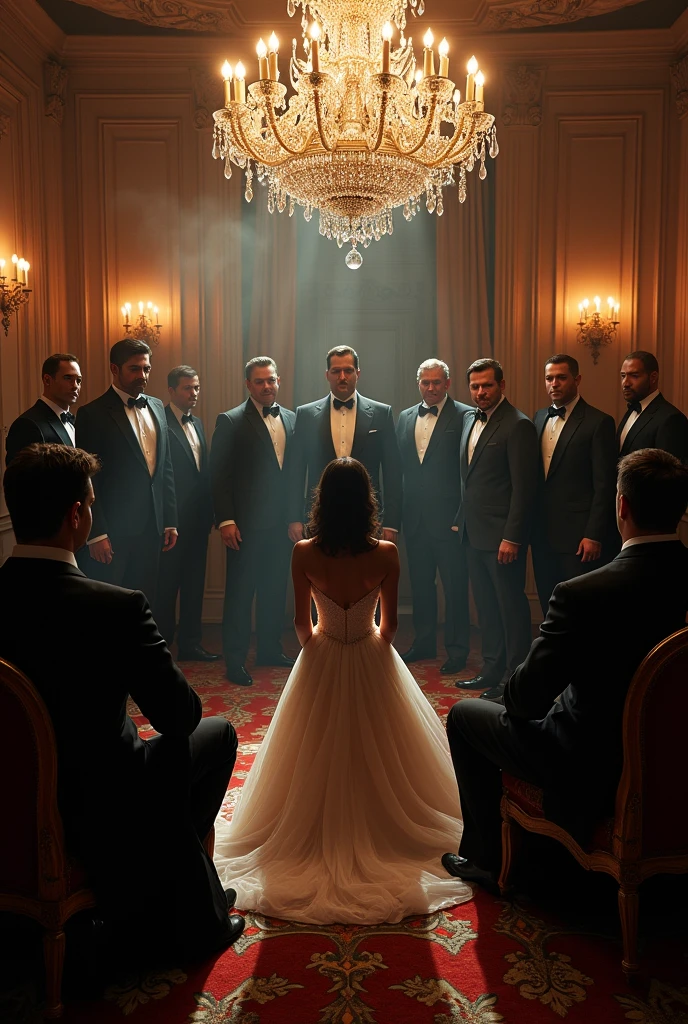 10 black guys in a luxury room start to have dark intentions towards the girl