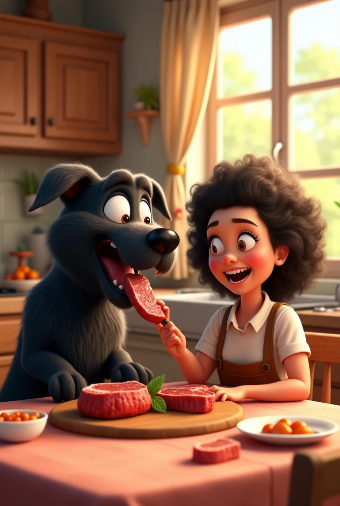 Animation Eat meat larg black dog wife