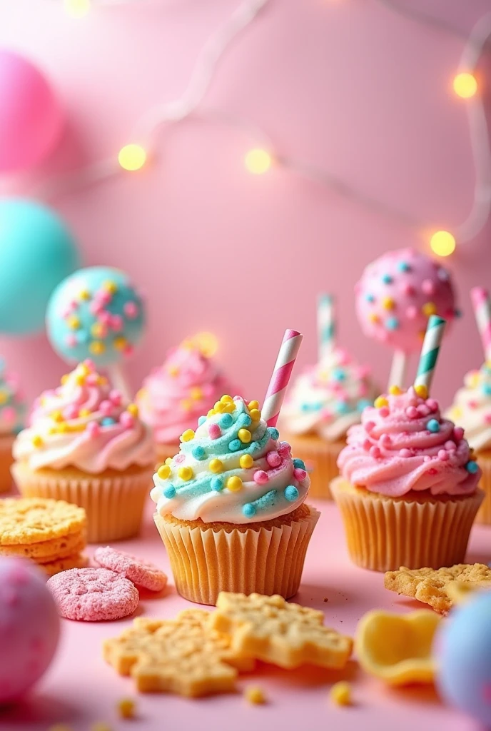 Make a poster with rock candy , cake pops , rice crispies and chips