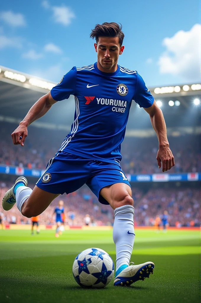 Football player João Felix in Chelsea t shirt