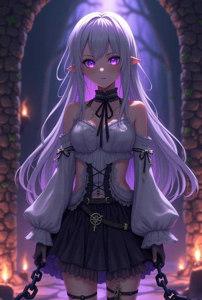 Chained anime girl with dark purple filter

