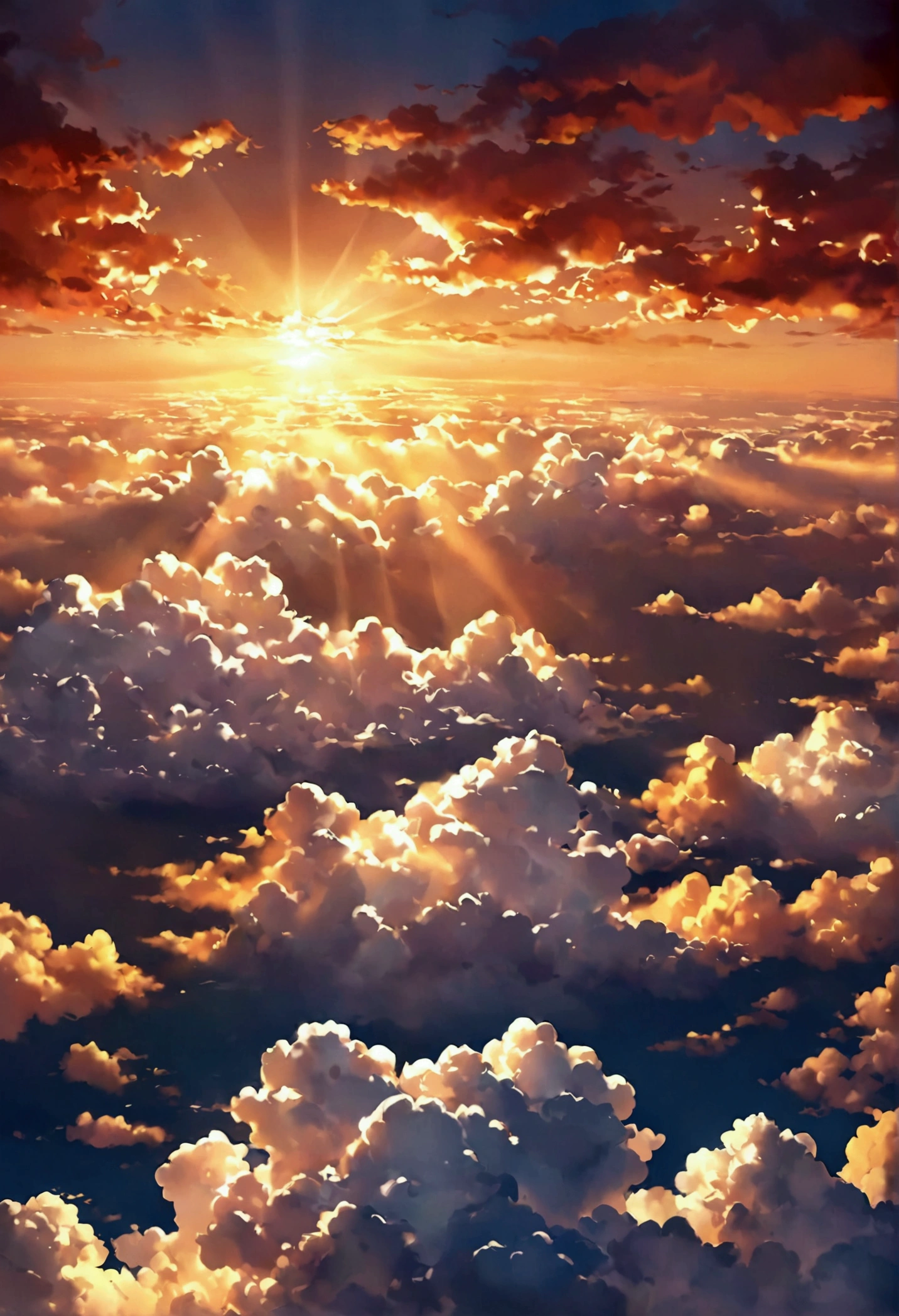 a picture taken from a plane of a sunset with clouds, digital art by Shen Che-Tsai, pexels, fantastic realism, among heavenly sunlit clouds, heavenly clouds, amazing sky, sunset in the clouds, golden clouds, stunning sky, breathtaking clouds, magnificient clouds, glowing clouds, sunset clouds, heaven on earth, golden heavenly lights