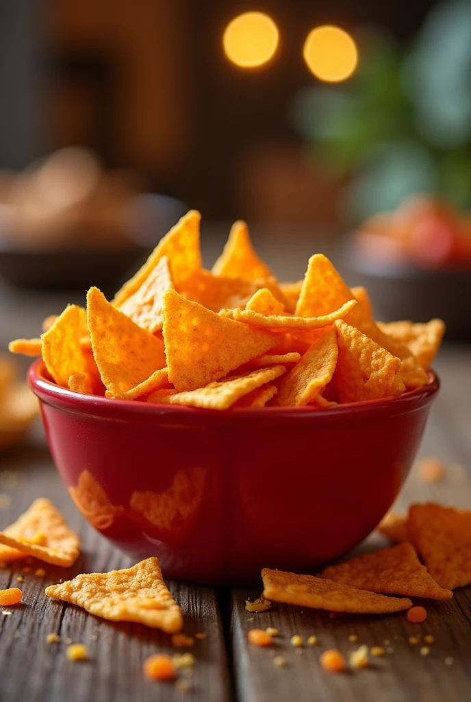 create a red bowl full of doritos
 