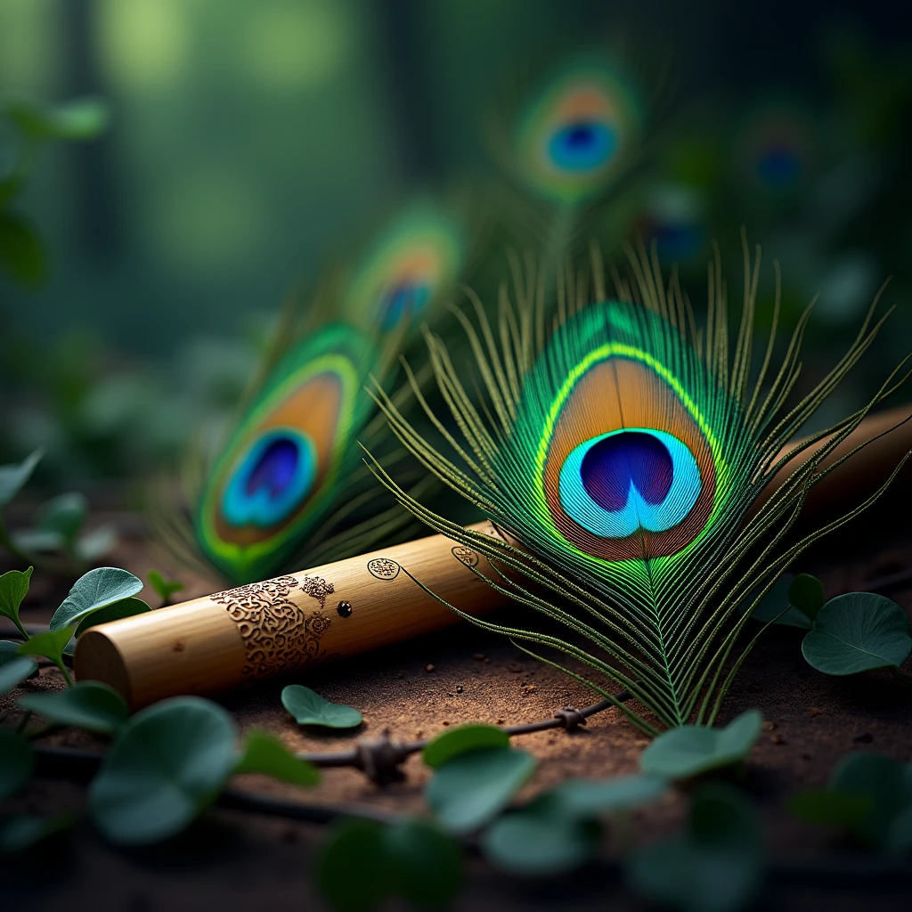 peacock feather with bansuri