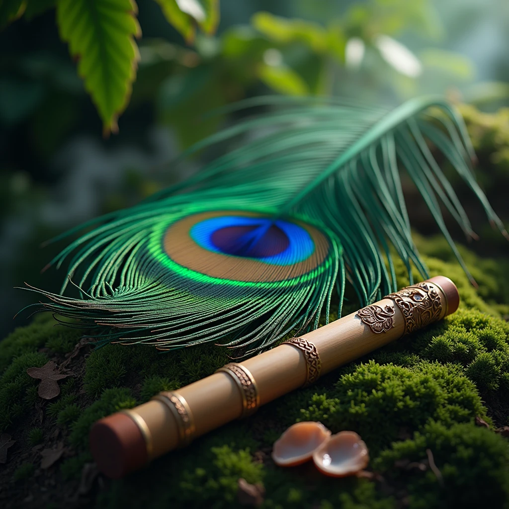peacock feather with bansuri