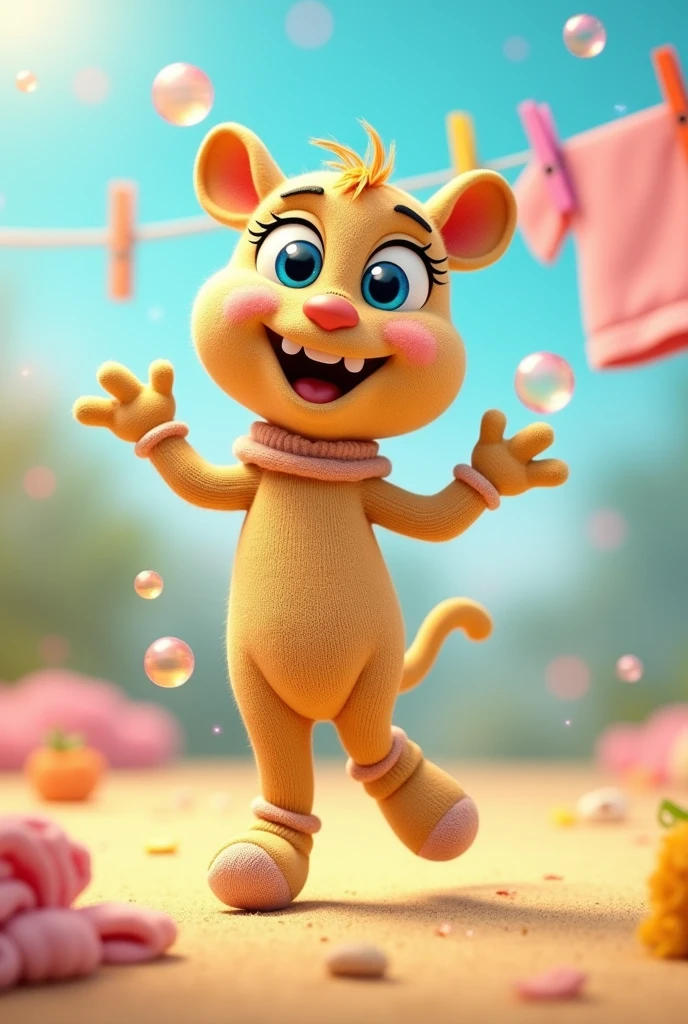 A brown sock with blue eyes and shaped like a sock, animated cartoon