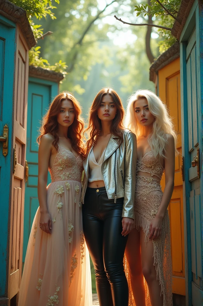 I'm taking photos for a new concept album. Create a girl group concept photo with lots of doors