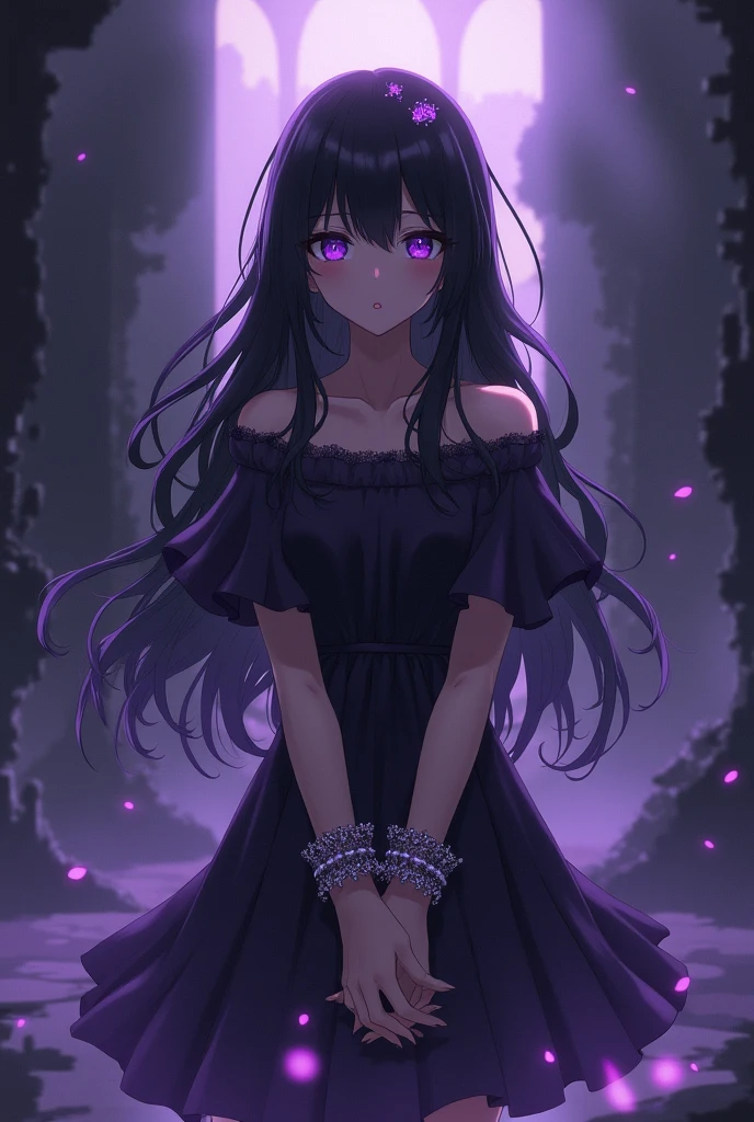 Chained anime girl with dark purple filter