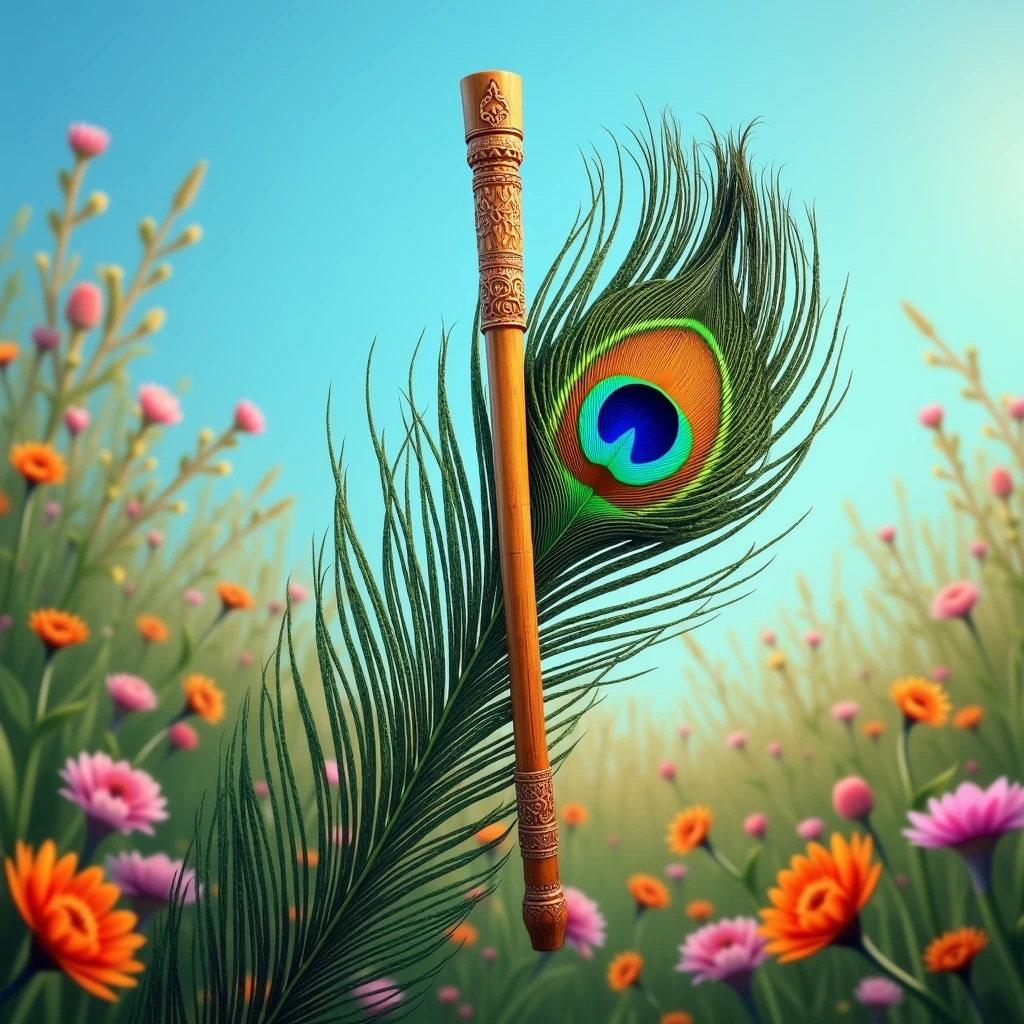 peacock feather with bansuri