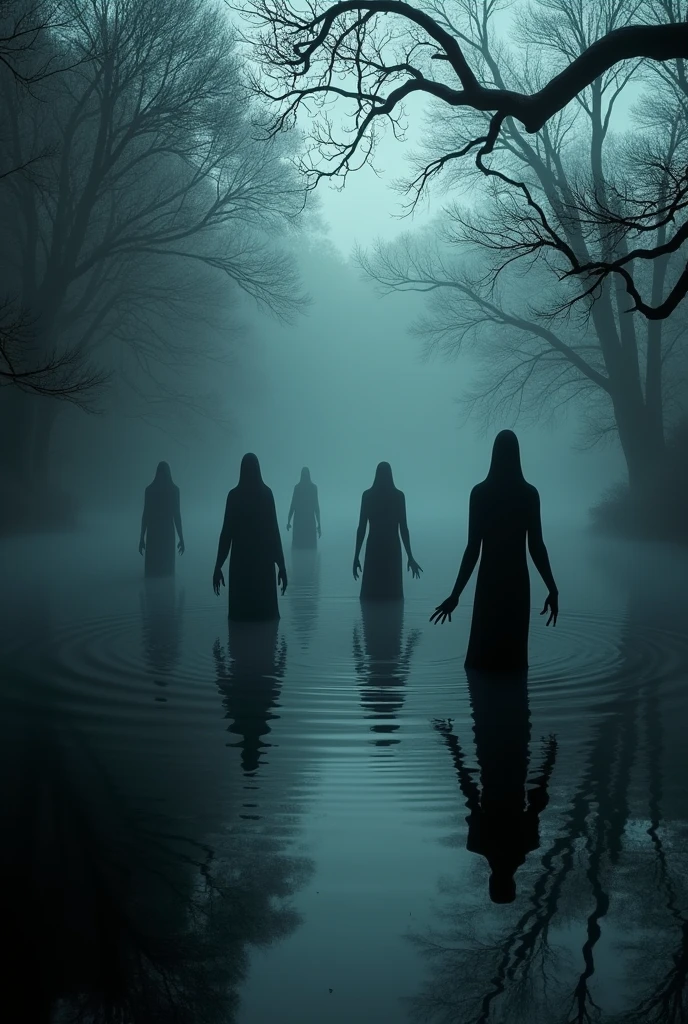 Generates a horror image of Shadows in water