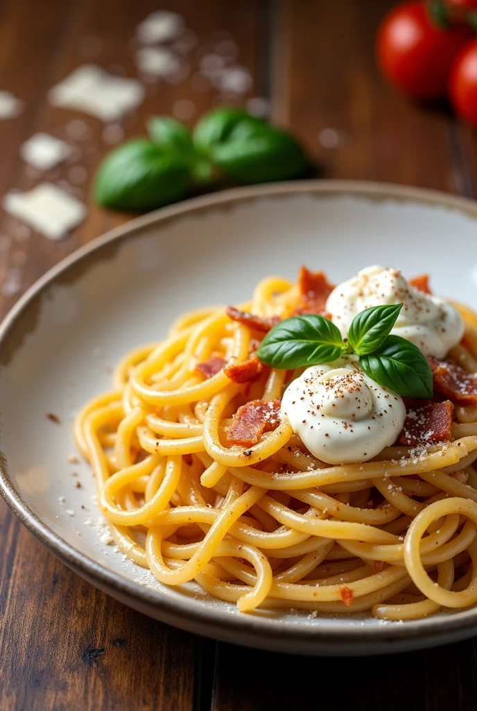 Spaghetti Carbonara with Ricotta and Parmesan