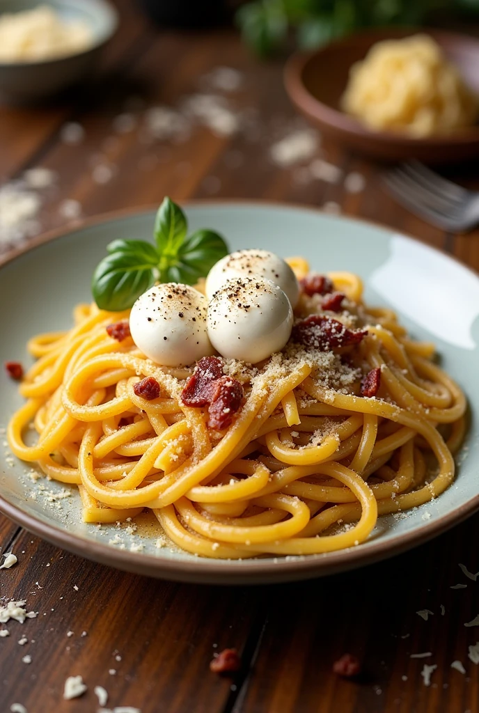 Spaghetti Carbonara with Ricotta and Parmesan