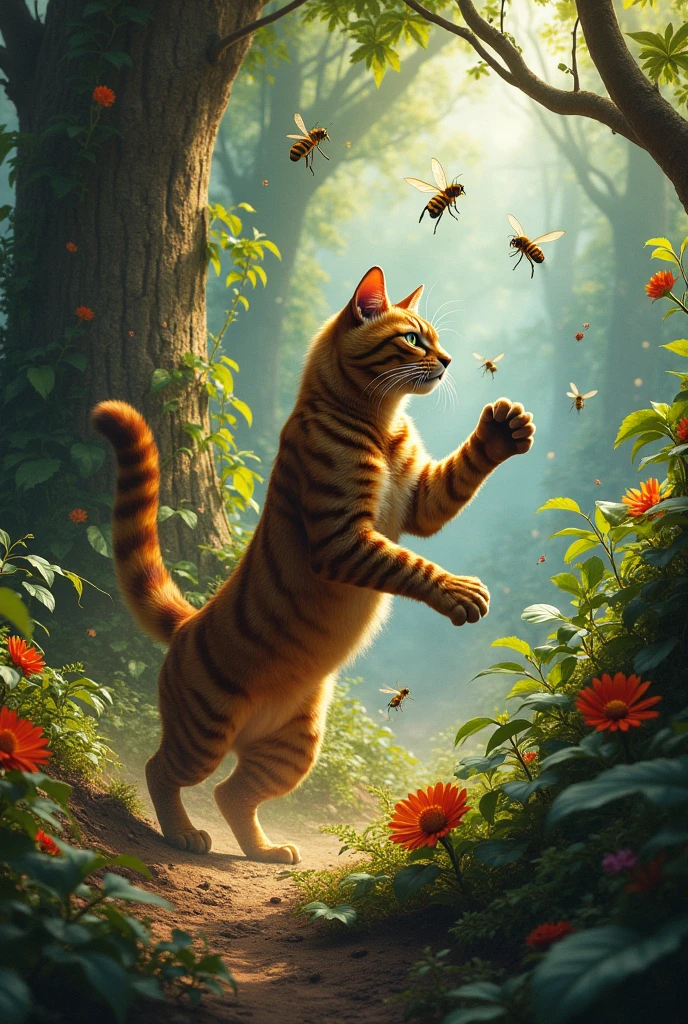 Father Cat vs bees hand to hand combat fight in jungle