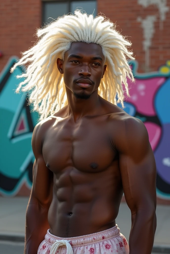 I would like to create a man height 1,70 negro, white  hair, strong and youthful body build