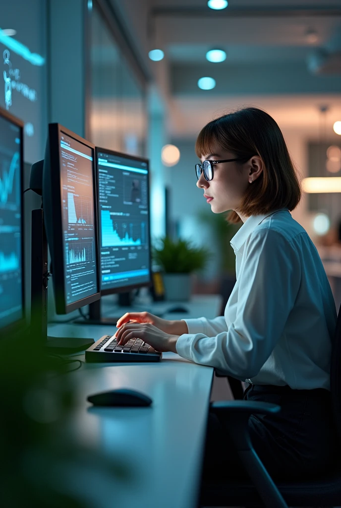 A staff member using a secure computer system to process customer data.