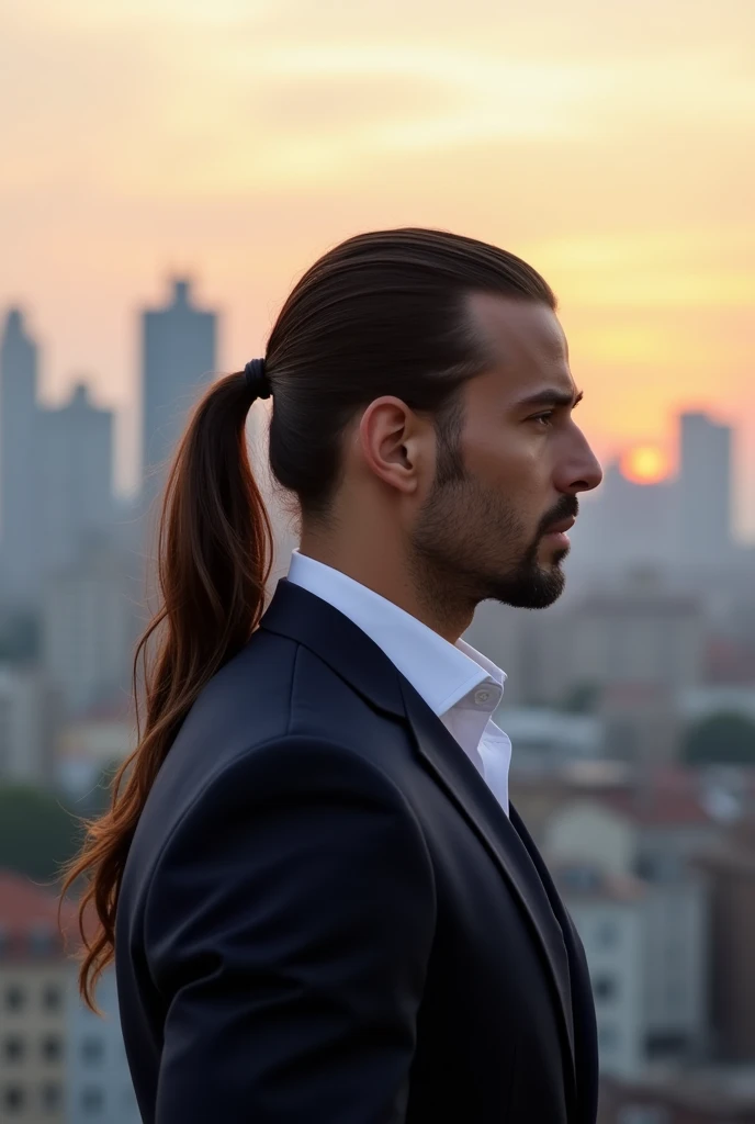 A man with  pony tail hairstyle side image 
