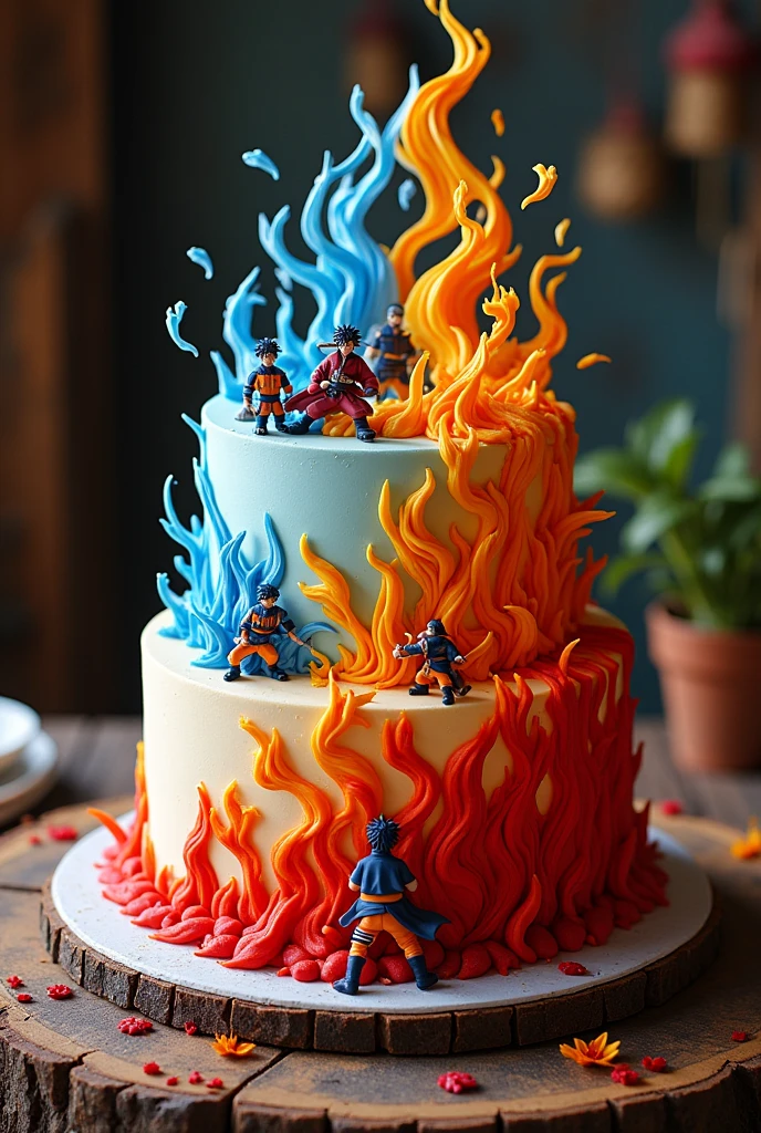 Create a cake with a fire and air design based on Naruto