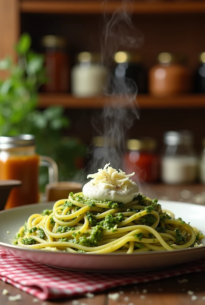 Spaghetti pesto with Ricotta and Parmesan