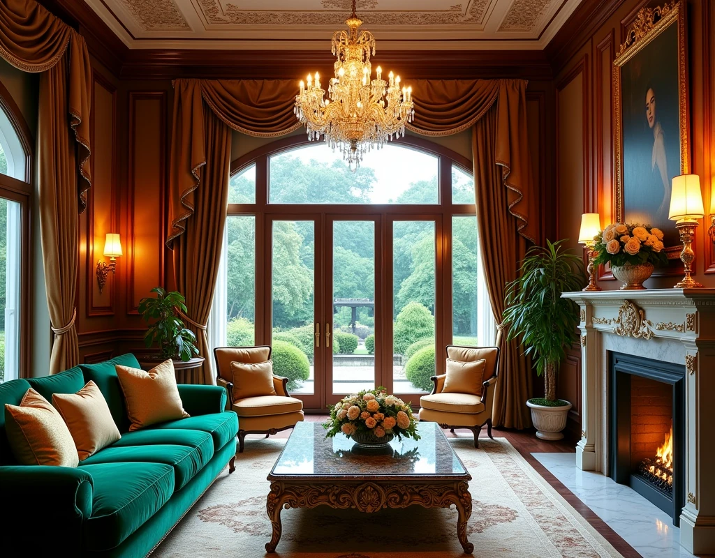 A fancy house with a rich living room and no people