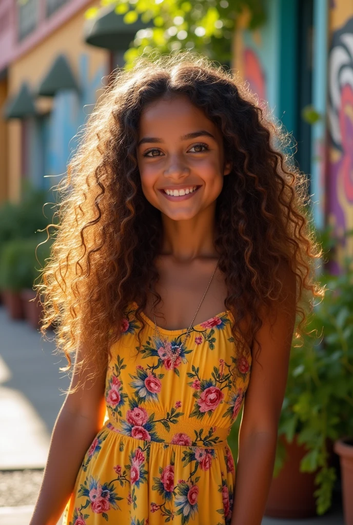 use realistic image
create me ultra realistic beautiful latina american girl with curly long hair