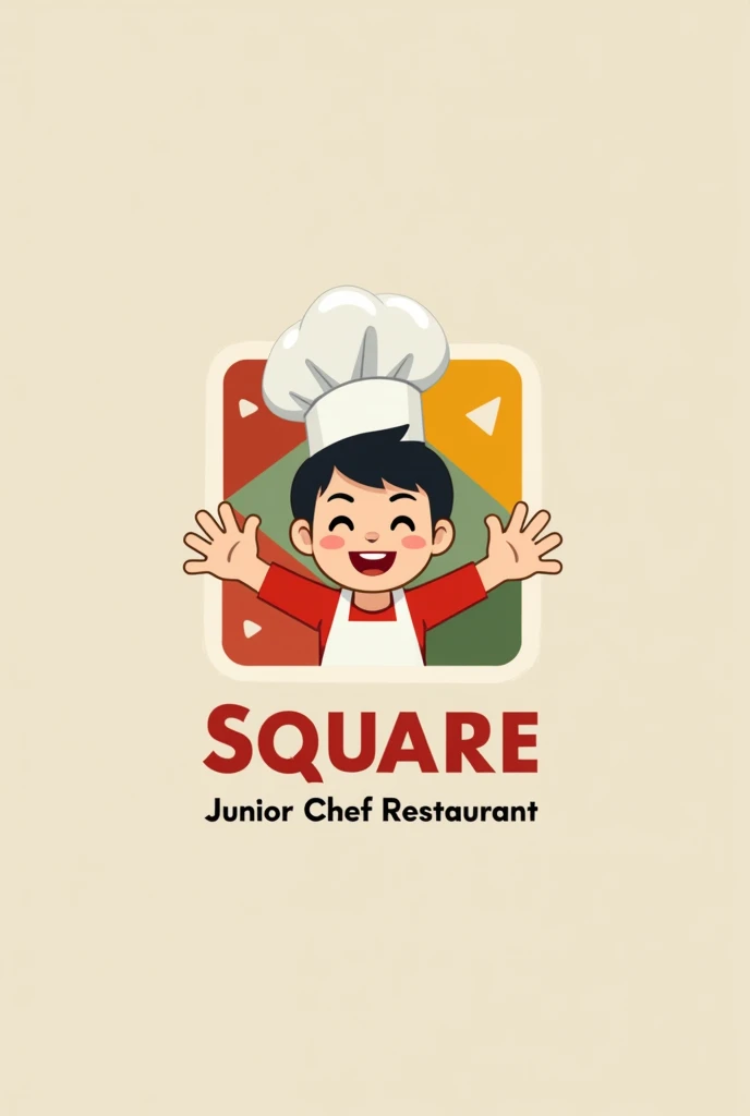 Logo for restaurant named ssquare junior chef restaurant in different shapes and adding touch of chef also adding symbol of Ssquare with a retro colour theme