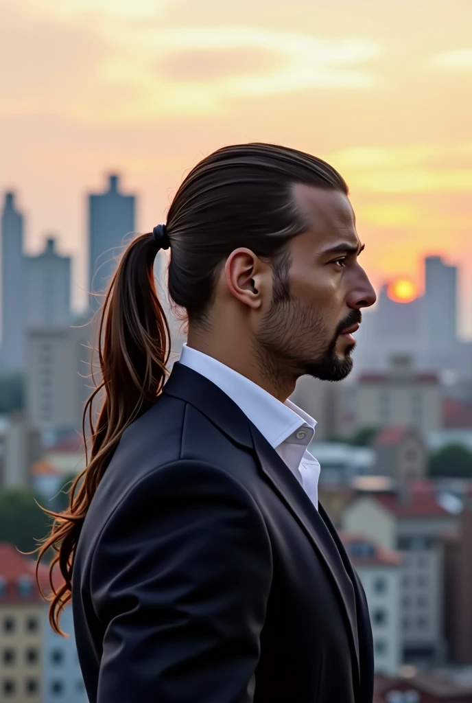 A man with pony tail hairstyle side image