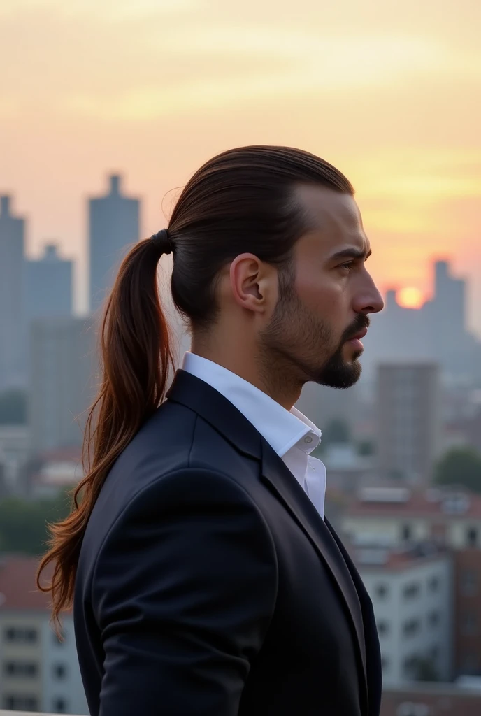 A man with  pony tail hairstyle side image 