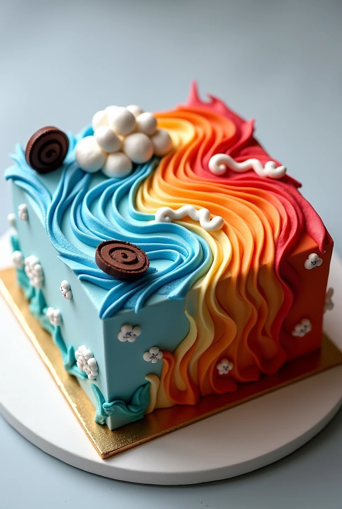 Create a square cake with a fire and air design based on Naruto (a simple design) 