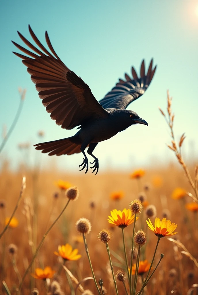 
On a hot summer day, a thirsty crow was flying over the fields looking for water. Due to the heat of the sun, the crow had a sore throat and was looking for water